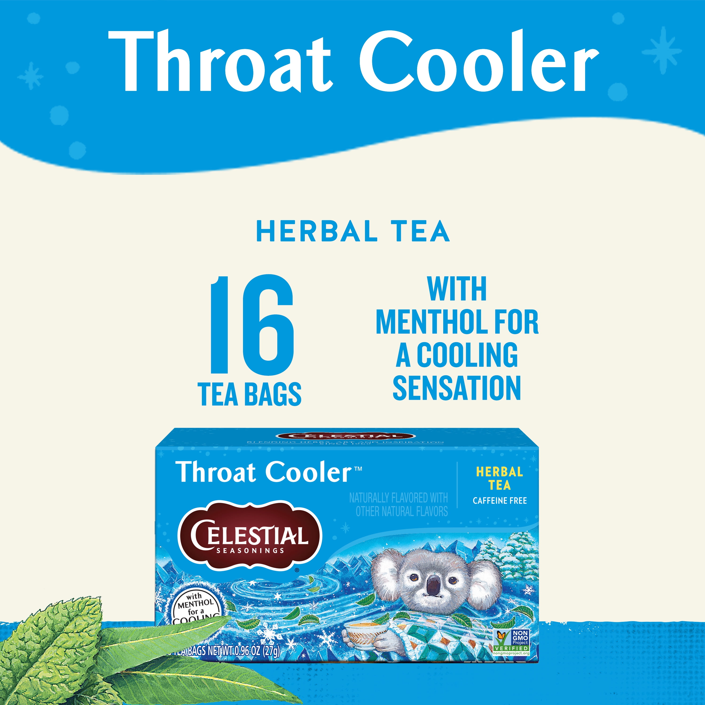 (6 pack) Celestial Seasonings Throat Cooler Caffeine-Free Herbal Tea Bags (16 Count)