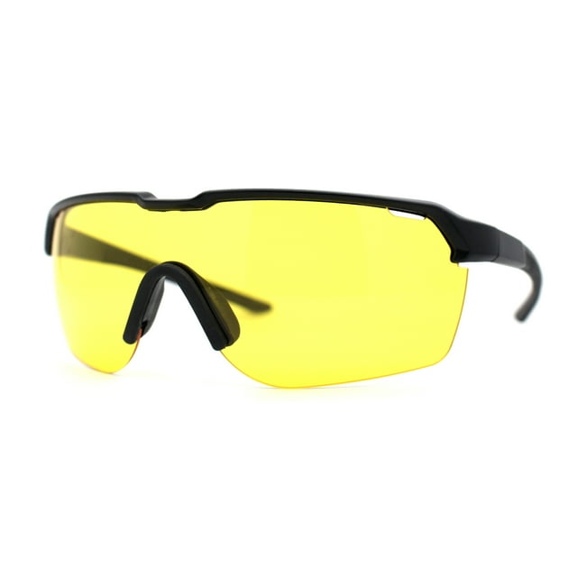 Mens 90s Classic Half Rim Sport Wraparound Plastic Sunglasses Black Yellow