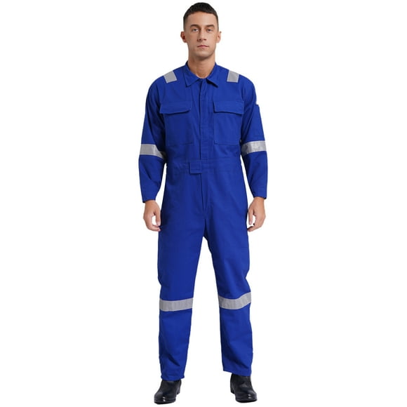 Sholeno Men's Lightweight Work Coveralls One Piece Reflective Safety Mechanics Jumpsuits Workwear Blue XL/175