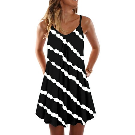

Nightshirt for Women Ladies Summer Stripe Sleep Dress Casual Strappy Night Dress Pajamas Loungewear Nightwear