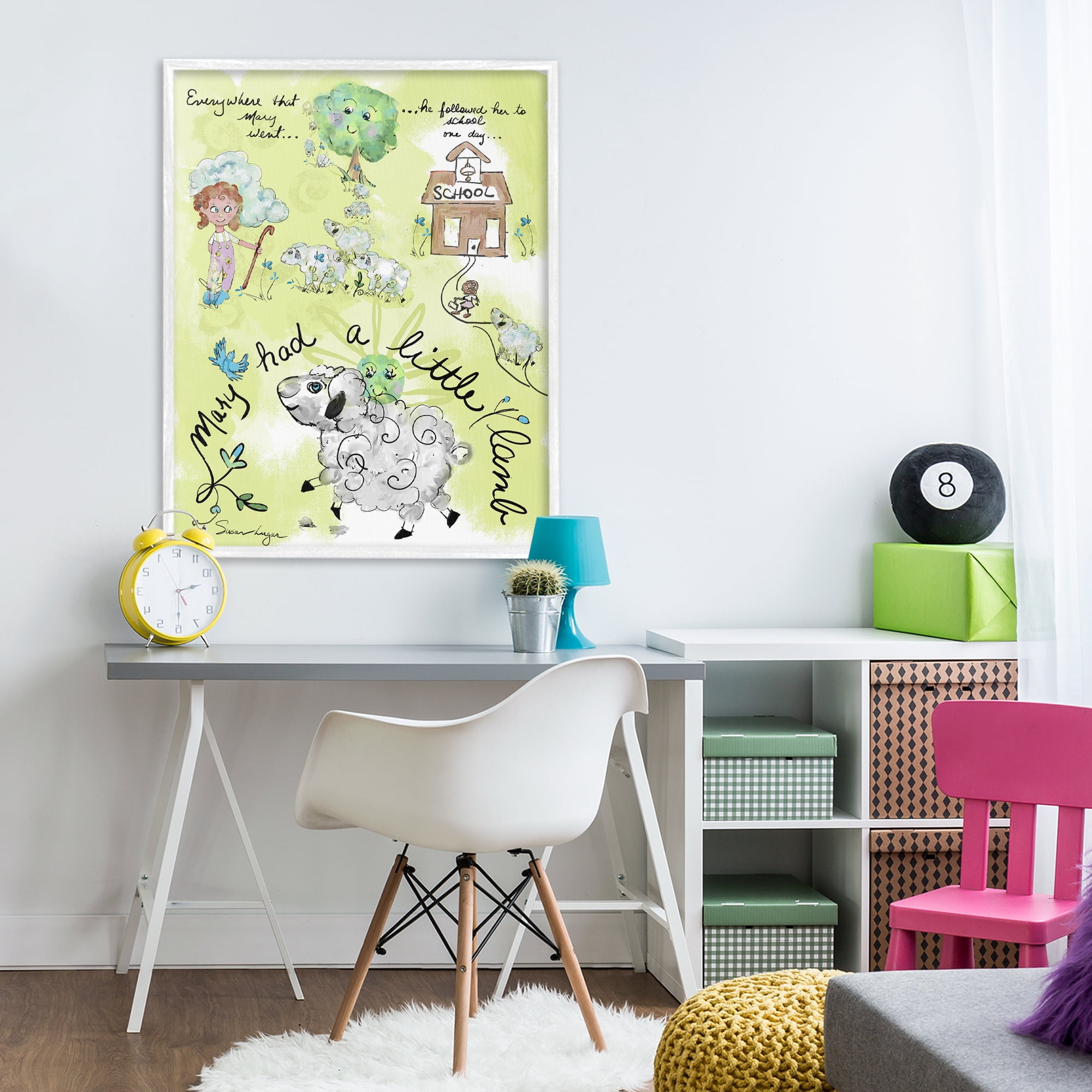 Stupell Industries Little Lamb Nursery Rhyme White Framed Giclee Art, design by Susan Lugar