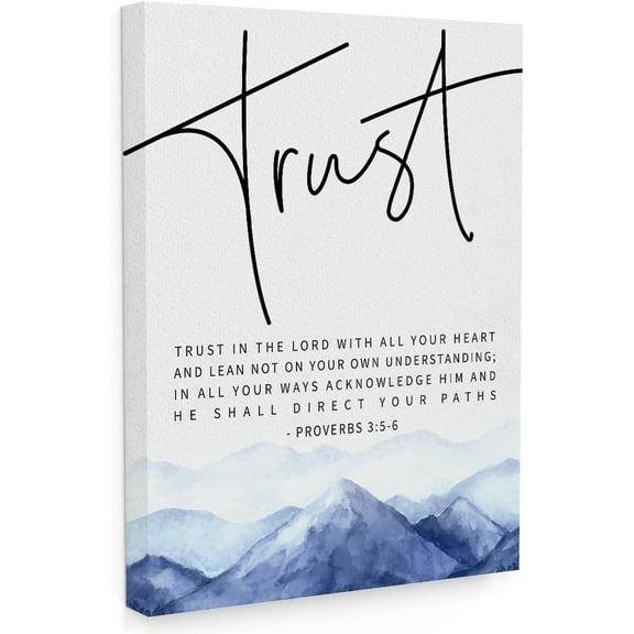 Bible Verses Wall Art, Trust In The Lord With All Your Heart Wall Decor, Watercolor Hill Prayer Wall Decor, Inspirational Framed Canvas Wall Art For Home, Christian Gifts for Woman Man - A17