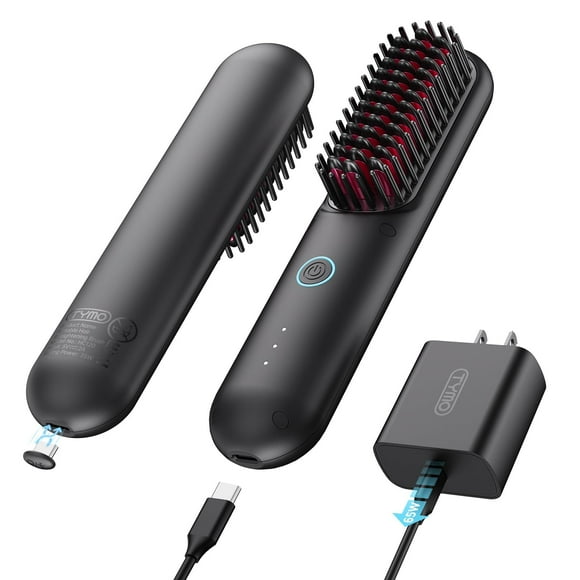 TYMO Cordless Hair Straightener Brush - Porta PRO Portable Straightening Brush for Travel, Mini Ionic Hot Comb Straightener for Women, Lightweight on-The-go, Cordless & F