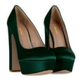 thumbnail image 3 of XYD Women Block Heels Satin Evening Pumps Round Toe Thick Platform Shoes for Events Weddings Size 7 Emerald Green, 3 of 4