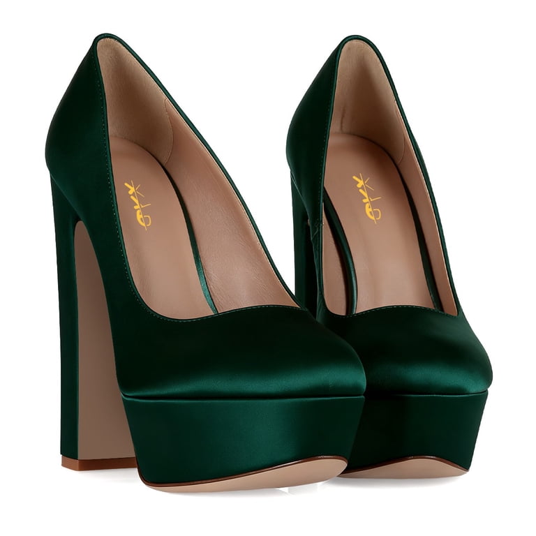 dark green dress heels Xyd Women Block Satin Evening Pumps Round Toe Thick Platform Shoes for Events Weddings Size 4 Emerald Green, Women's Ross Dress for Less Midi dress Shirt Size:15 x 32-33 day wearing Fit-and-Flare