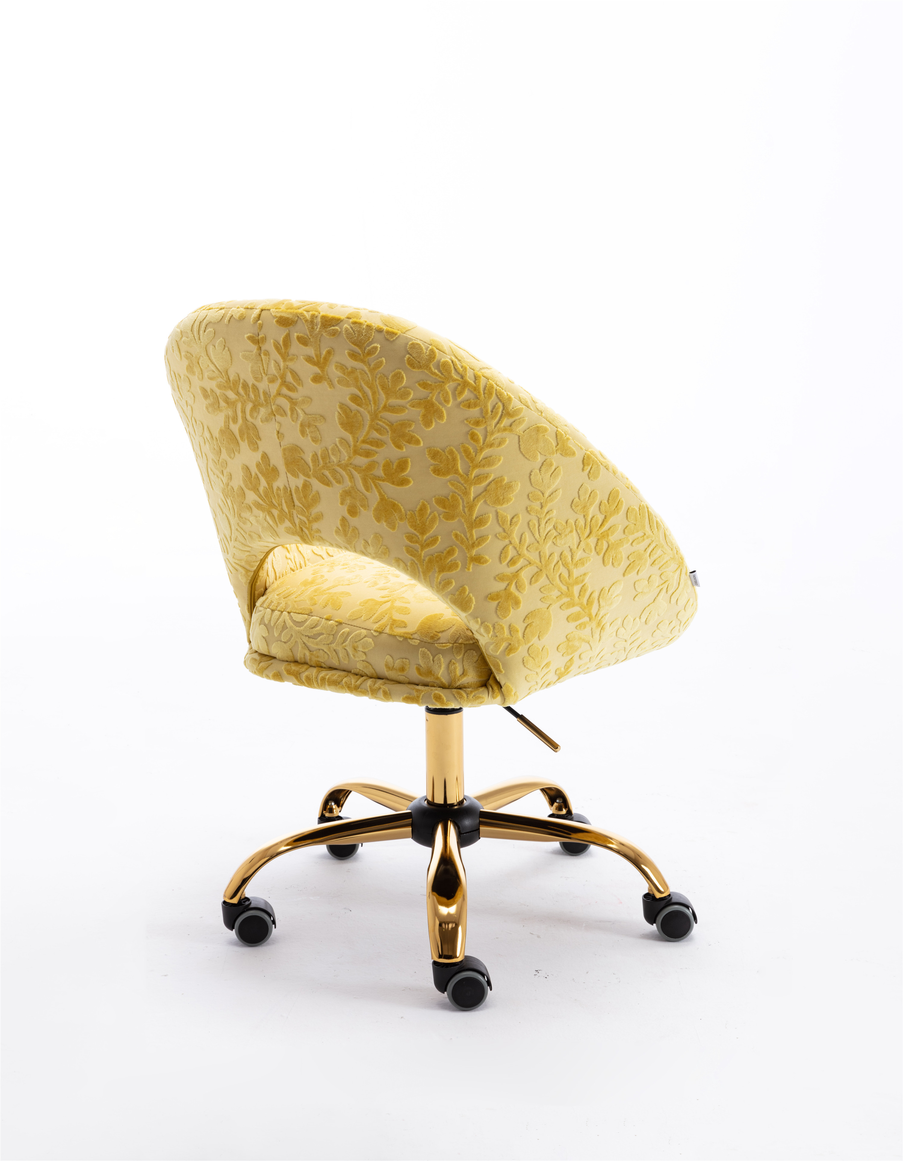 Vanity Upholstered Chair, Bedroom Chair, Swivel office Chair for Living Room/Bed Room, Modern Leisure Office 360° Swivel Height Adjustable Chair, Small Desk Chair Yellow
