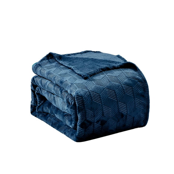 Amrani Bedcover Embossed Blanket Soft Premium Microplush Navy by Plazatex