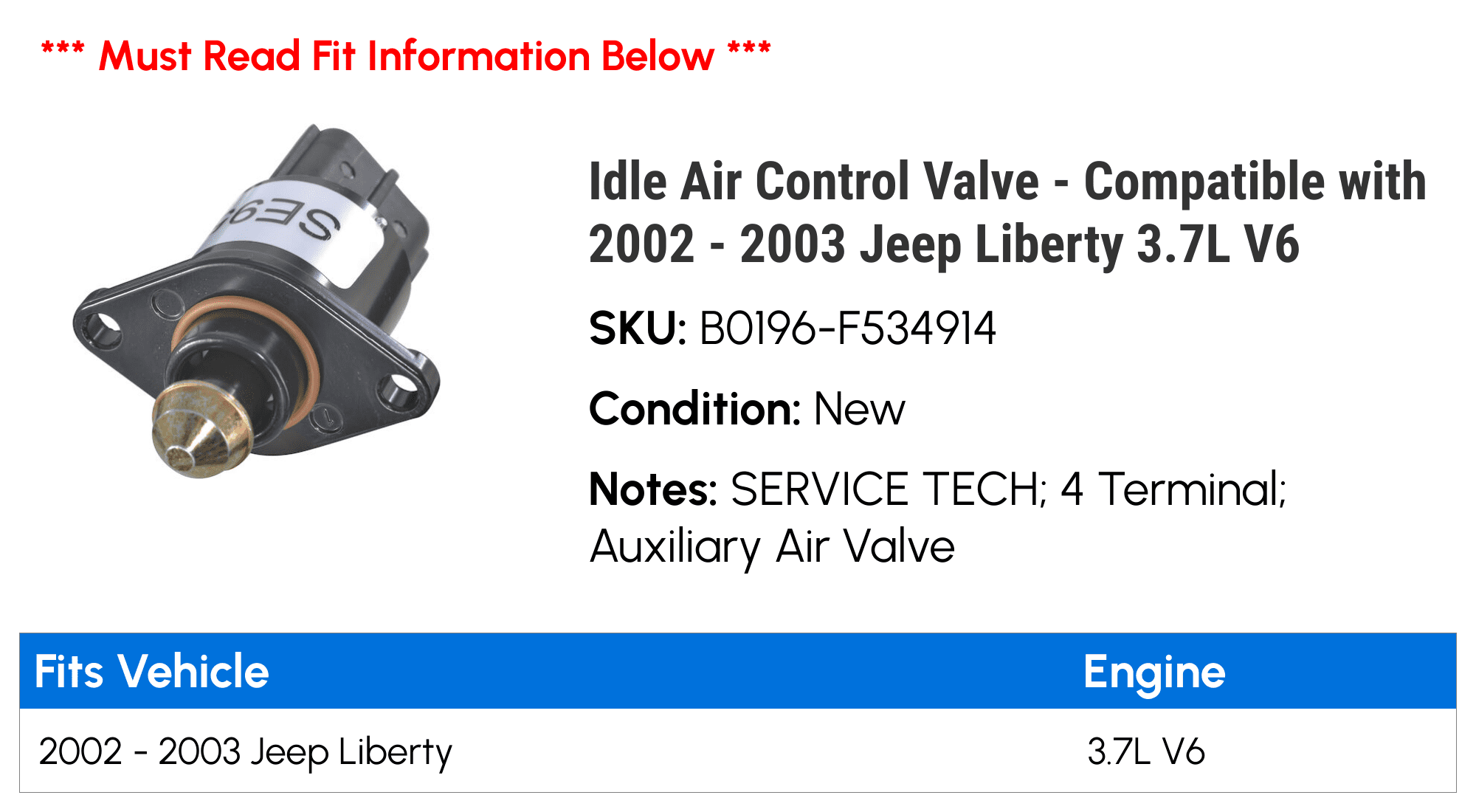 Idle Air Control Valve - Compatible with 2002 - 2003 Jeep Liberty 3.7L V6