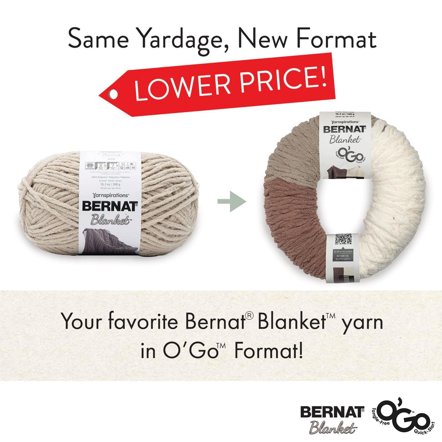 "Bernat® Fil Couverture O'Go™, Polyester #6 Super Volumineux, 10,5oz/300g, 220 Yards" Fil pour couverture Bernat Great Value