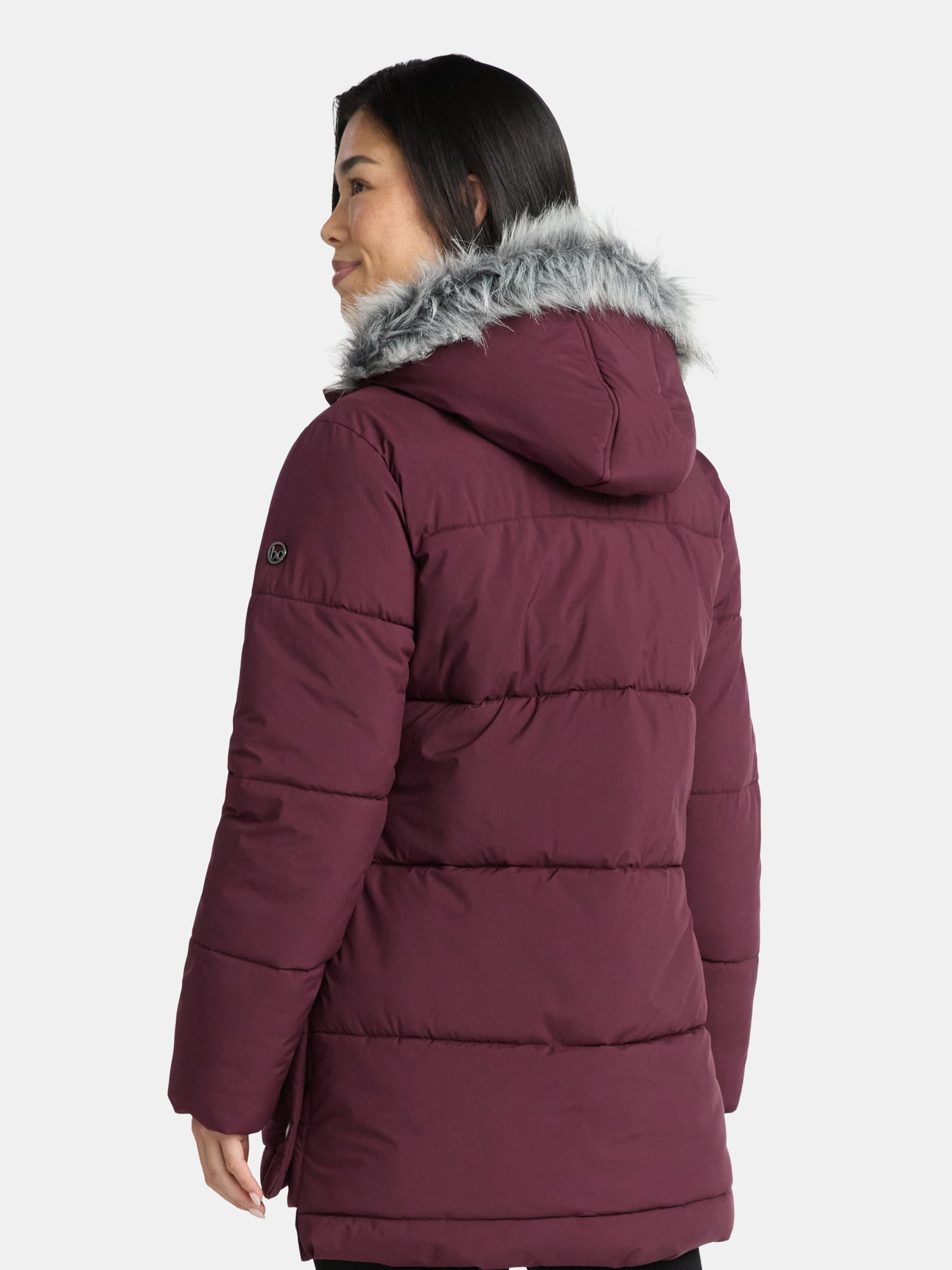 Big Chill Women's Wide Quilted Puffer Coat with Faux Fur Trim Hood, Sizes S-XL