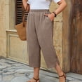 thumbnail image 4 of ZToonmas Women's Plus Size Solid Elastic Waist Capri Pants Loose Fit Cropped Trousers with Side Slits for Summer Casual Wear, 4 of 6