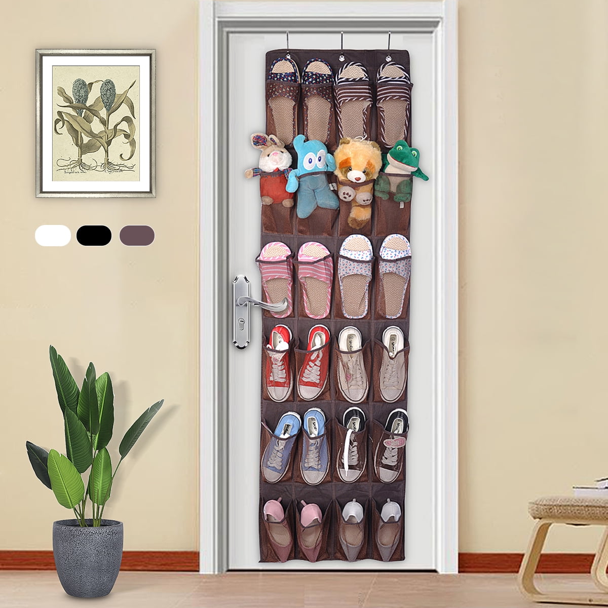 Over the Door Hanging Shoe Organizer 24 Pockets Nonwoven Multilayer