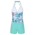 thumbnail image 2 of iEFiEL Kids Big Girls Tankini Swimsuit 2pcs Stripes Printed Swimwear Halter Tankini Bathing Suit Set Size 8-16 Mint Green Leaves 8A, 2 of 7