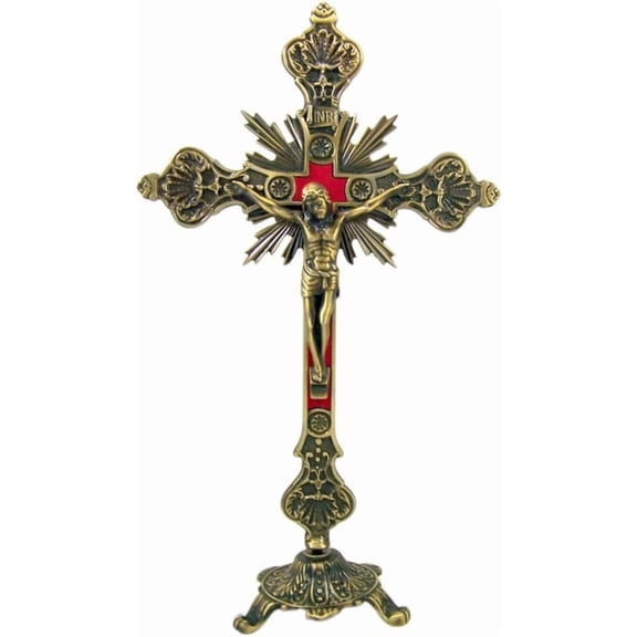 jesus christ on cross bronze tone standing crucifix with base, 12 inch
