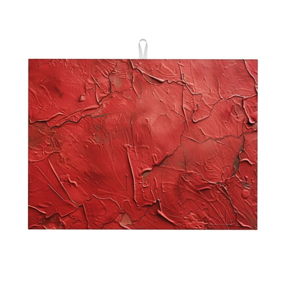 Red Oil Pattern Dish Drying Mat XL for Kitchen Counter Microfiber Absorbent Leaves Dish Draining Mat Reusable Washable Large 18"x24"