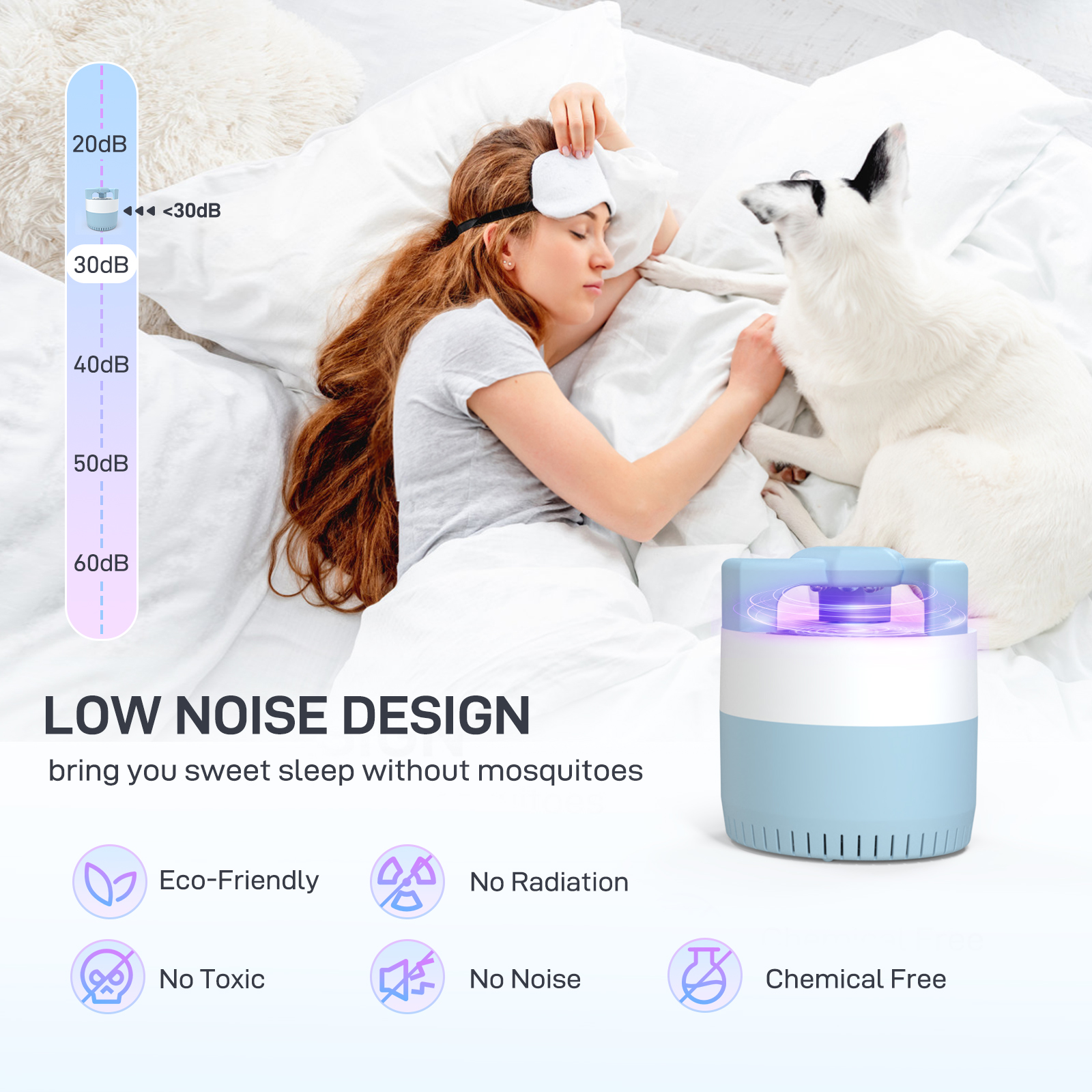 Thehomeuse Bug Zapper, Insect Trap indoor, Electric Mosquito Killer, USB Powered Non-Toxic Pest Control for Home, Capming, Blue