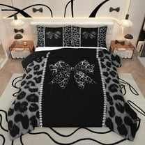 Feelyou Chic Grey Bow-tie Bedding Comforter Set for Kids, Modern Cheetah Print Twin Comforter Sets, Fashion Bling Diamond Reversible Bedding Set, Breathable Home Decor, 2pcs