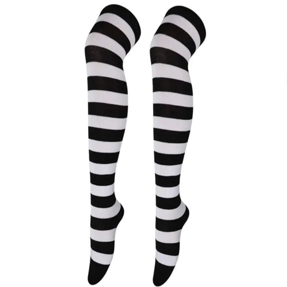Striped Patterned Socks (Thigh High) Color: Black and White