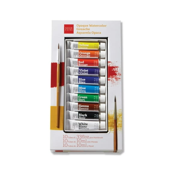 Savoir-Faire Opaque Watercolor Gouache Set, 10ml Tubes, 10-Colors