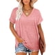thumbnail image 1 of Jumpingount Camiseta de mujer con cuello en V, manga corta con cuello en V, blusa dividida de color sólido Prendas para la parte del cuerpo Rosado METRO Jumpingount AP003161-12, 1 of 6