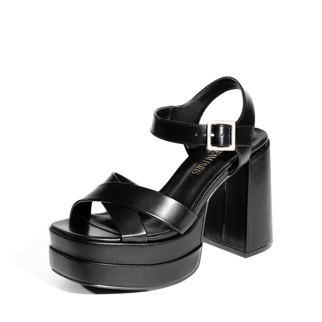 Sandalia DREAM PAIRS Plataforma Tacones Gruesos Punta Cuadrada Negra 11
