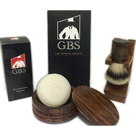 Men's Grooming Set with Wood Mug Shaving Bowl, Synthetic Brush,wood Brush Stand and 97% All Natural Gbs Ocean Driftwood Shave