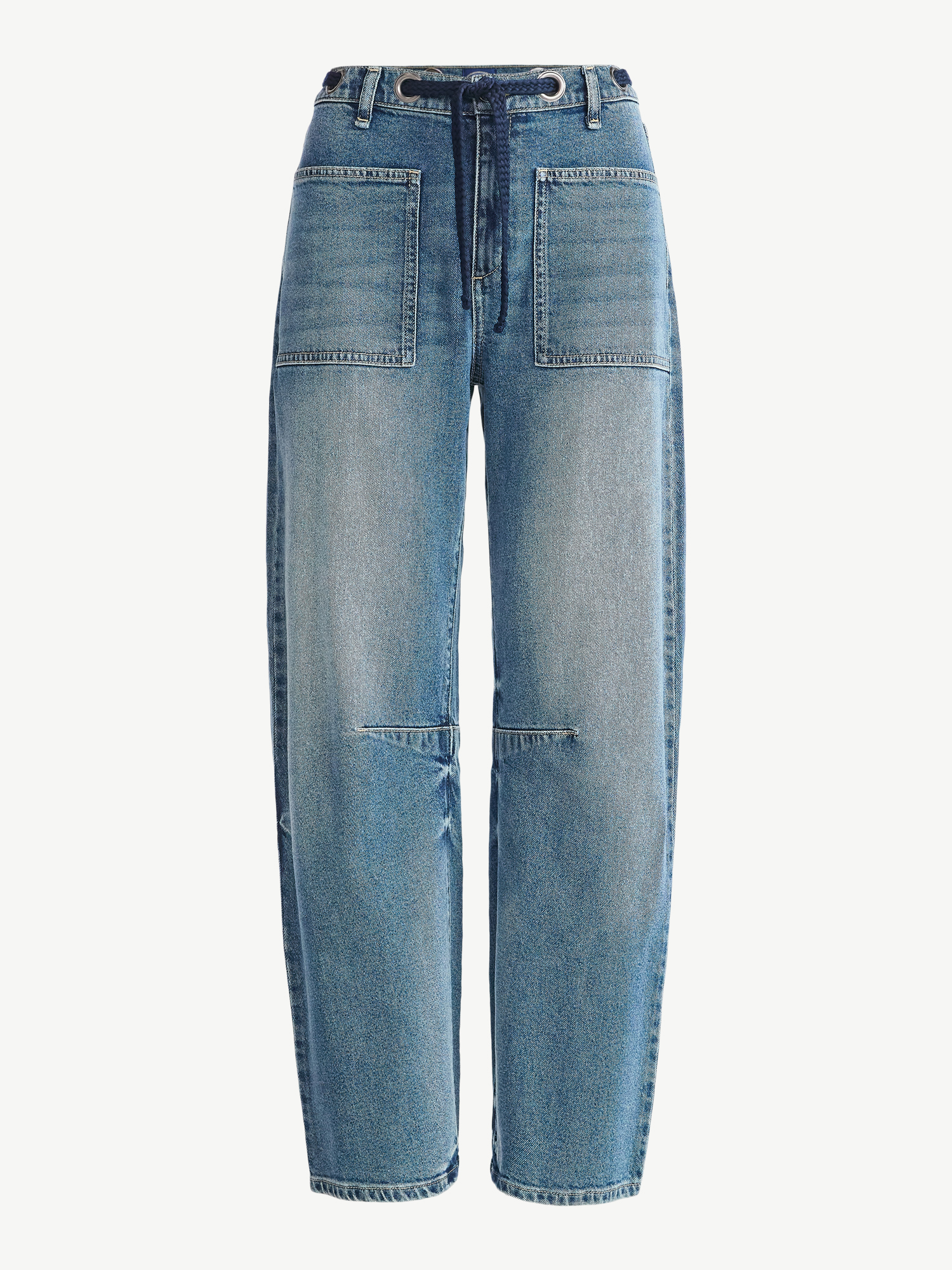 Scoop Women's and Women’s Plus High Rise Darted Barrel Jeans with Rope Belt, Sizes 0-26W