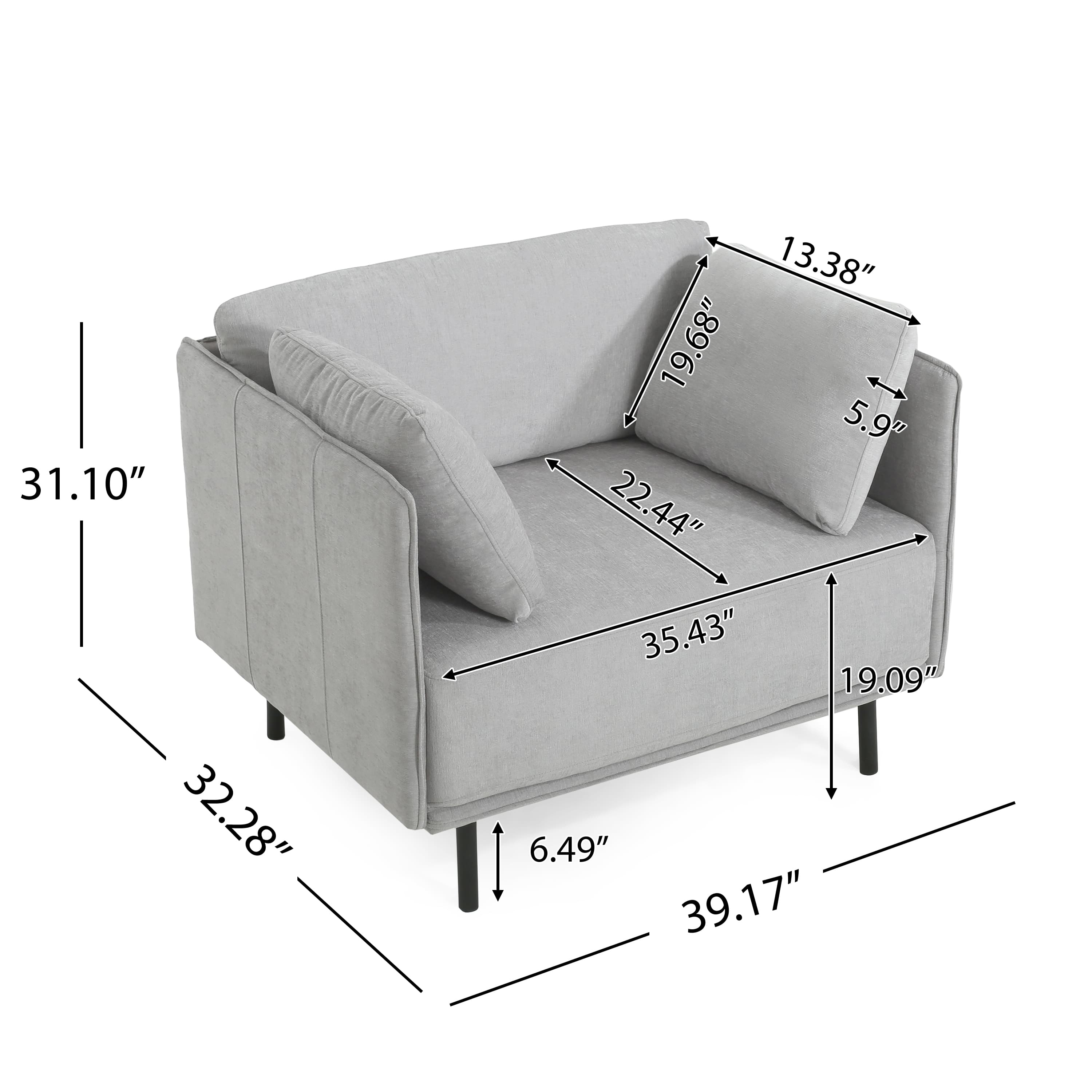 MAYEERTY 39" Vintage Gray Polyester Lounge Chair - Solid Wood Frame, Steel Legs & Accent Seating