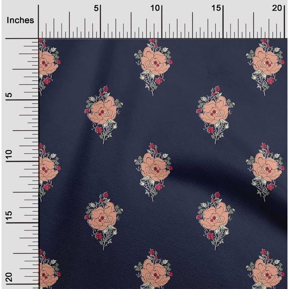 oneOone Silk Tabby Fabric Leaves & Floral Block Print Fabric By Yard 42 Inch Wide