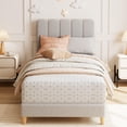 thumbnail image 1 of Girls' tamaño individual-size light rosa marco de cama: bouclé forrado cama de plataforma con wave cabecero, fácil montaje, de madera slats support, no box spring required, 1 of 5