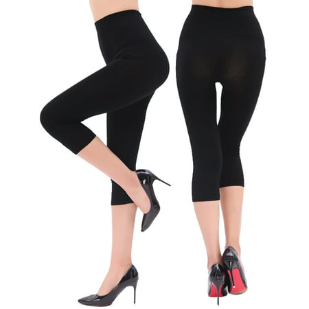 Women's High Waist Seamless Stretchy Spandex Yoga Pants Opaque Capri Leggings Jegging Black Size