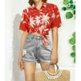 thumbnail image 6 of HAPPY BAY Hawaiian Shirts Womens Casual Summer Button Down Beach Party Blouses Shirt Blouse Short Sleeve Tropical Vacation Tee Shirts for Women S Palm Tree, Red, 6 of 6