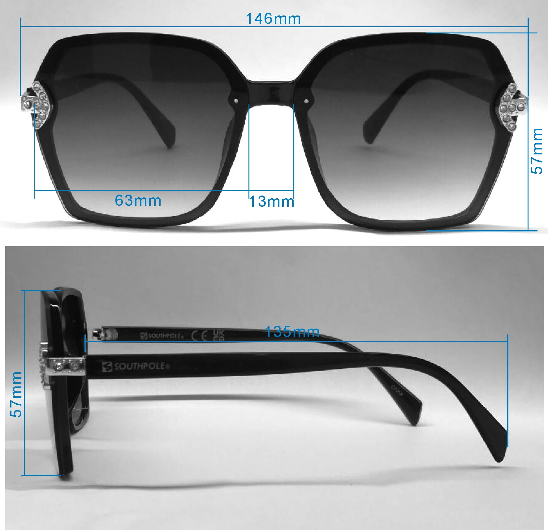 Southpole Women's 1090SP Glitzy UV400 Protective Hexagonal Fashion Sunglasses, 63mm