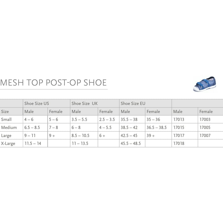 Ossur Post Op Shoe Breathable Blue Mesh Female Large Fits Size 9 and Up 1 Ct