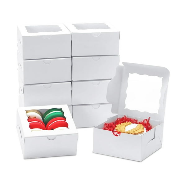 Cajas para galletas JOHOPACK, paquete de 100 unidades, 10 x 10 x 5 cm, con ventana navideña