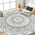 thumbnail image 4 of MJIAexp 4ft Mandala Boho Round Rug Circle Rug Non-Slip Machine Washable Area Rug Soft Bedroom Rug Throw Rug Vintage Carpet for Living Room Kitchen Dorm Coffee Table White Gray, 4 of 8