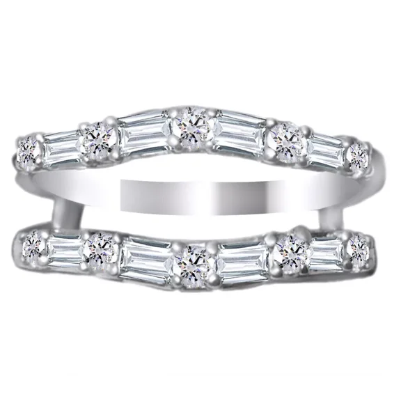 2 CT Baguette Cut White Lab-Created Diamond Enhancer Wedding Ring Guard Wrap 14k White Gold Plated