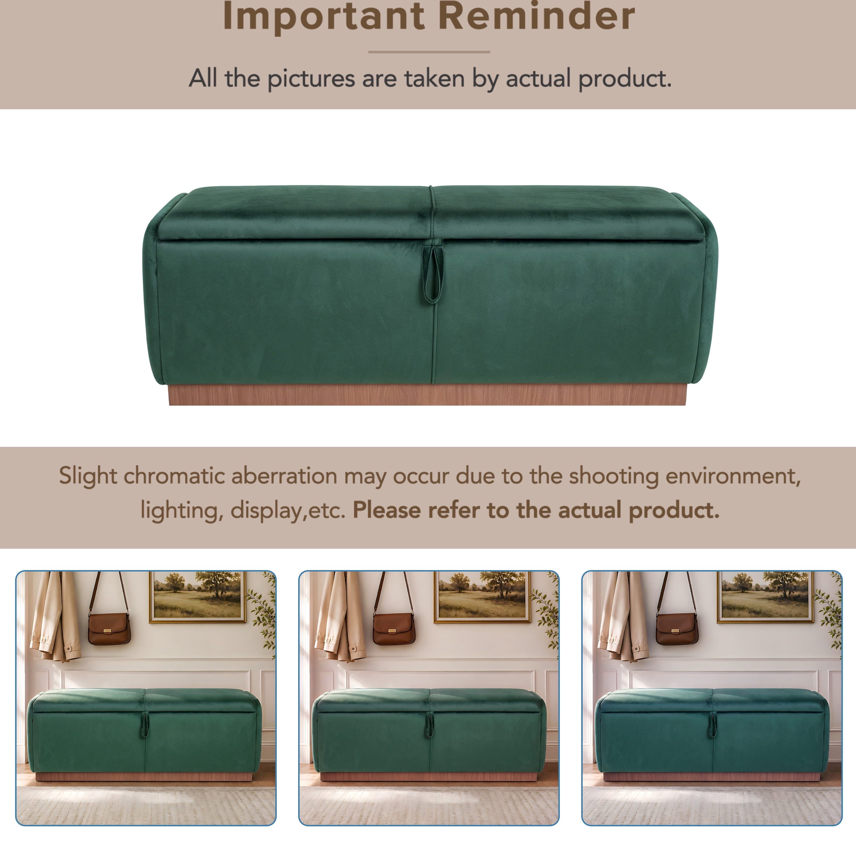 Euroco 47.2" Storage Ottoman Bench,Upholstered Footrest Entryway Bench, End of Bed Bench for Living Room Bedroom,Green