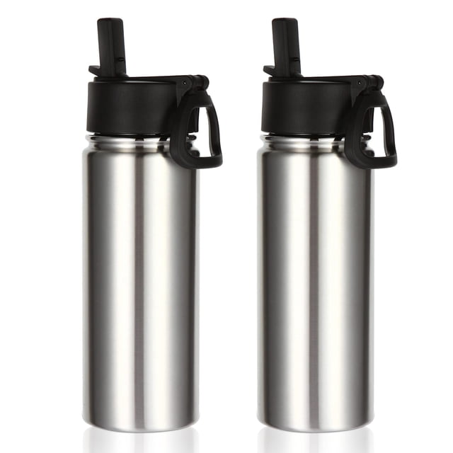 Volhoply 18 oz Botella de agua aislada en paquete de 2, botellas de agua de acero inoxidable para niños con pajita, botella de agua de metal con doble pared y vacío, botella de a