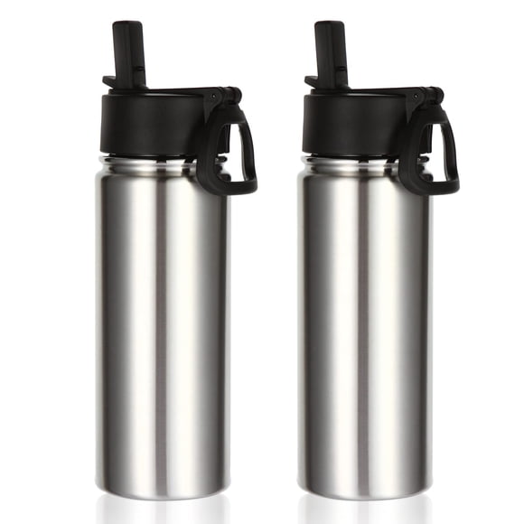Volhoply 18 oz Botella de agua aislada en paquete de 2, botellas de agua de acero inoxidable para niños con pajita, botella de agua de metal con doble pared y vacío, botella de a