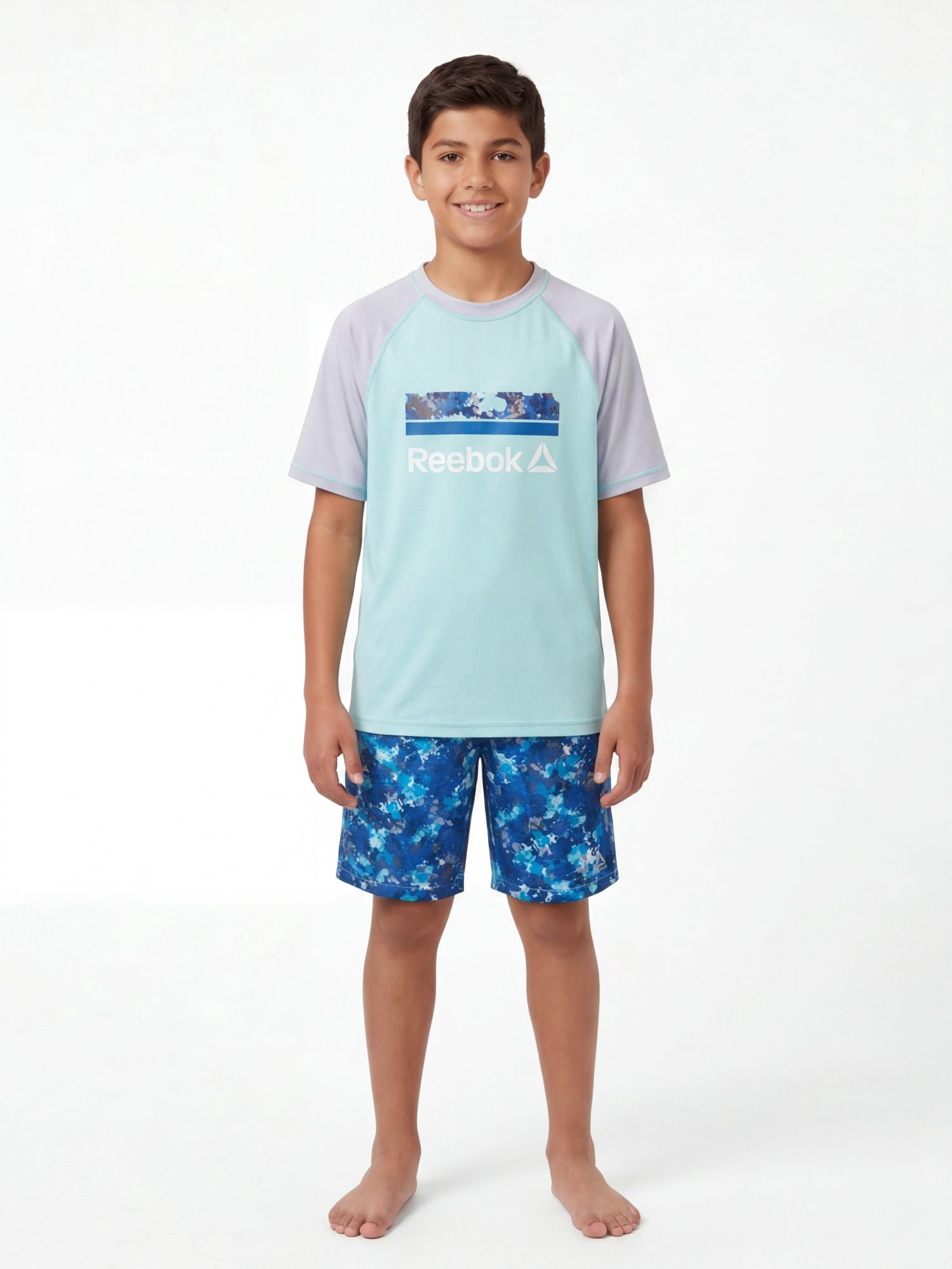 Reebok Boys Volley Swim Trunks with Elastic Drawstring Waistband and UPF 50+ Protection, Sizes 4-18