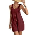thumbnail image 4 of Aligament Jumpsuits for Women, Women's Solid Color Fashionable Casual Button Pocket Suspender Jumpsuit, Red XL, 4 of 7