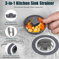 Upgraded 3 in 1 Kitchen Sink Drain Strainer & Stopper Kit, SUS304