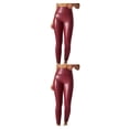 thumbnail image 3 of Qarigey Mallas de cuero PU para mujer, pantalones pitillo de Yoga, pantalones pitillo sin grietas, mallas deportivas de moda, talla grande, Rojo 3XL 2piezas, 3 of 4