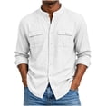 thumbnail image 2 of Tops for Men Cotton Linen Long Sleeve Chest Pocket Button Down Shirt, 2 of 7