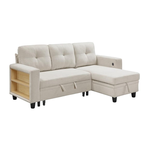 Lexicon Robinson Boucle Sectional with Reversible Chaise & Pull-out Bed in Beige