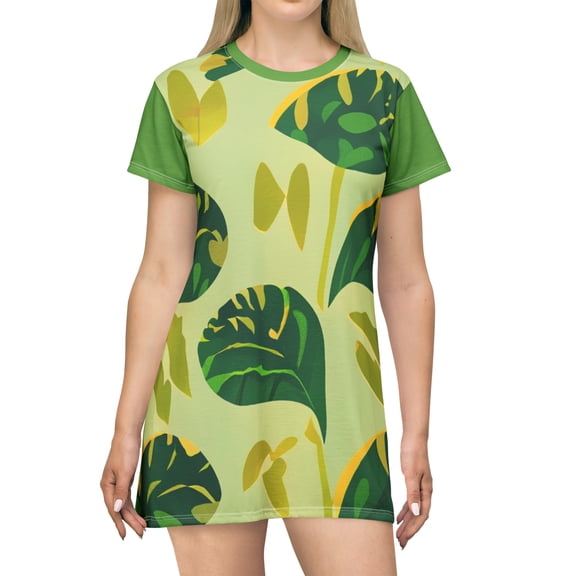 T-Shirt Dress (AOP) green leafy