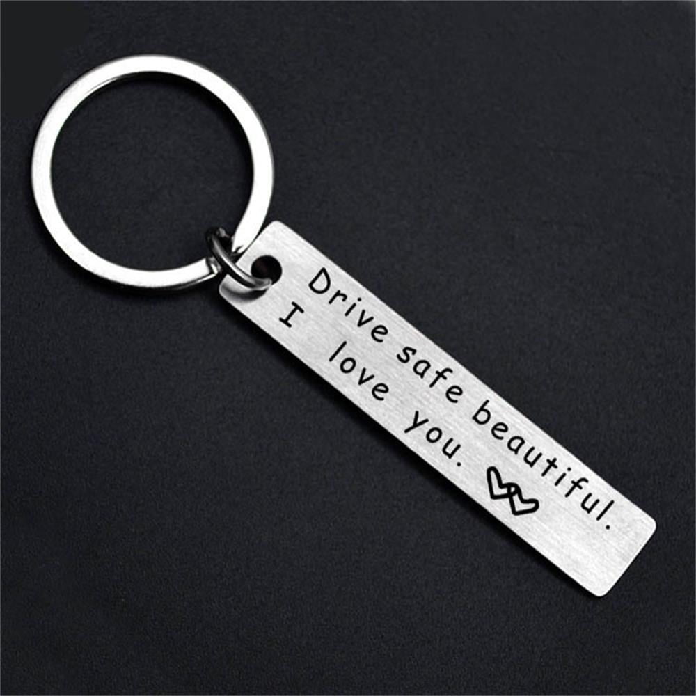 Personalized Letter Drive Safe Keychain Heart Charm Stainless Steel Keyring New 