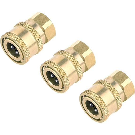 Brass Pressure Washer Coupler 1/4 Inch Quick Connect to Female NPT Ball Lock Fitting 3 Pack