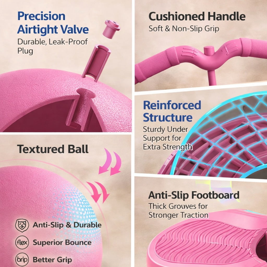 Balance Jumping Ball with Handle – 11.4 in High-Density Durable Ball, 15 in Non-Slip Pedal, 644 lbs Weight Capacity, Full-Body Fitness, Balance & Coordination, Home & Gym Workout.